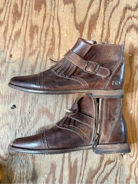 BED|STU Brown Leather Chukka Boots with Fringe & Side Zip